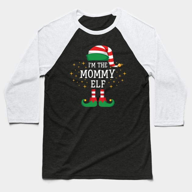 I'm The Mommy Elf Matching Family Christmas Pajama Baseball T-Shirt by Damsin